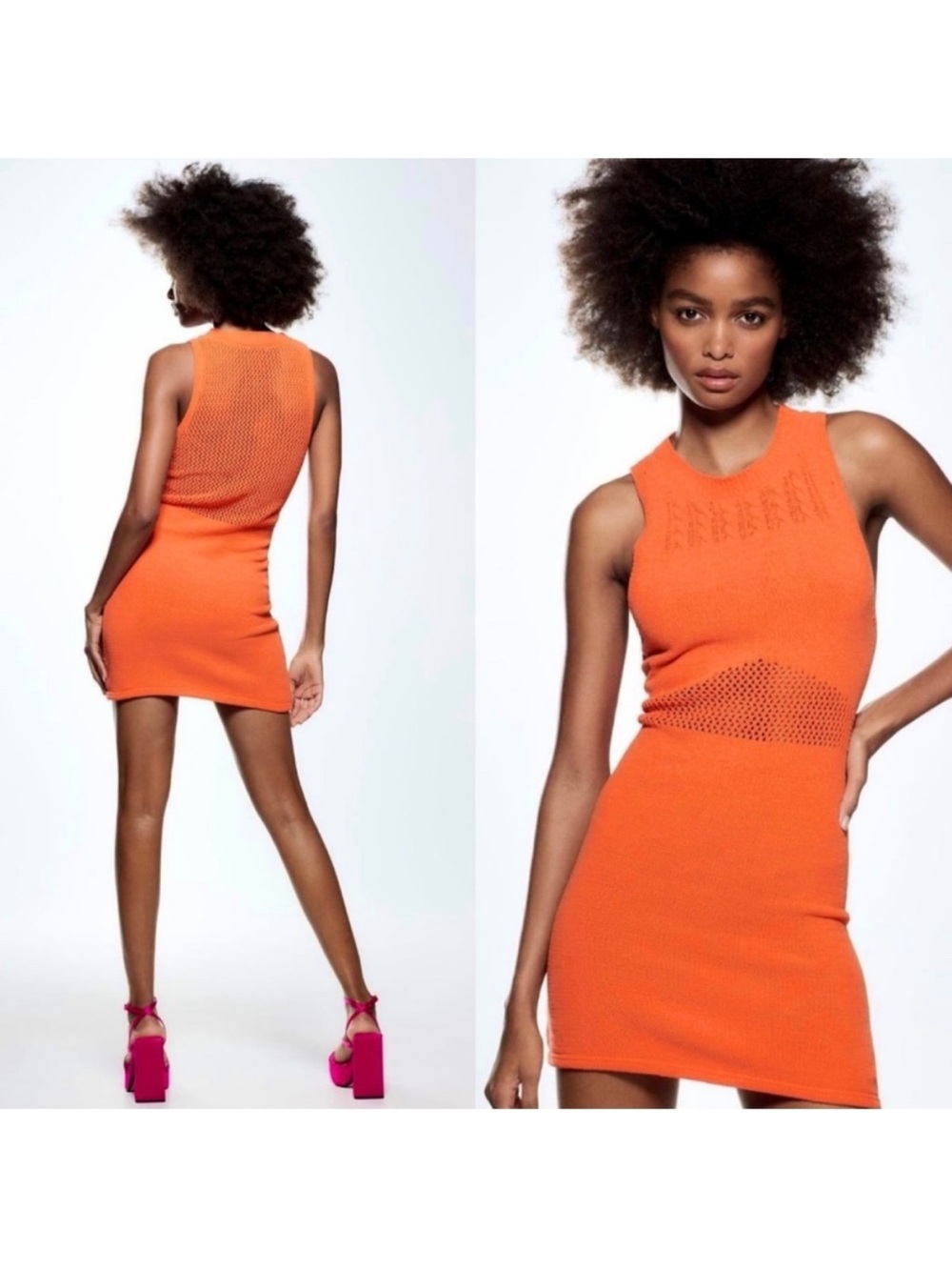 Zara Chenille Orange Knit Mini Dress Size Small